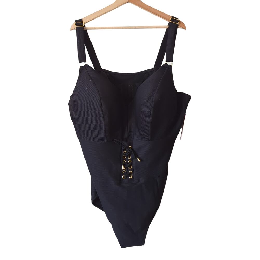 Swimsuits for all Bathing‎ Suit One Piece Womens Plus Size 28 Black Lace Up NWT